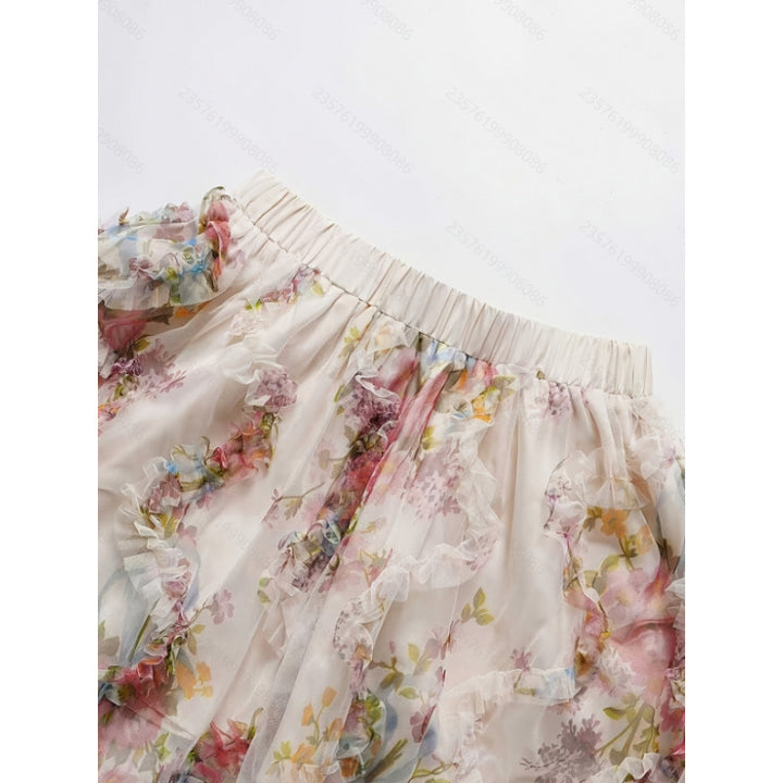 Damen Sommerrock mit floralen Applikationen und zartem Spitzenrand Drune
