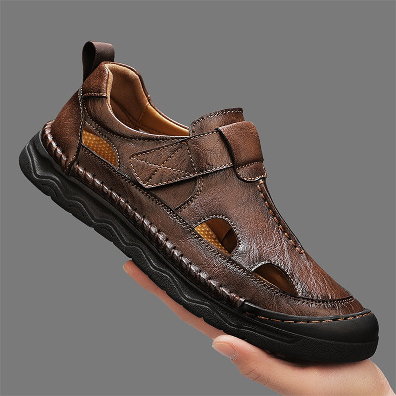 Herren Leder-Sandalen mit verstellbarem Klettverschluss und atmungsaktivem Design Drune