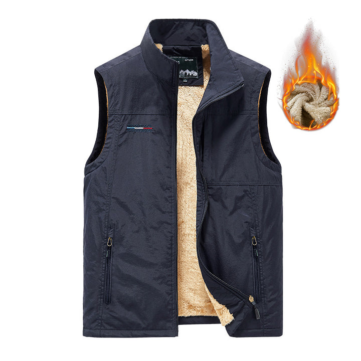 Herren Windabweisende Canvas‑Weste mit Teddyfleece‑Innenfutter und Stehkragen Drune