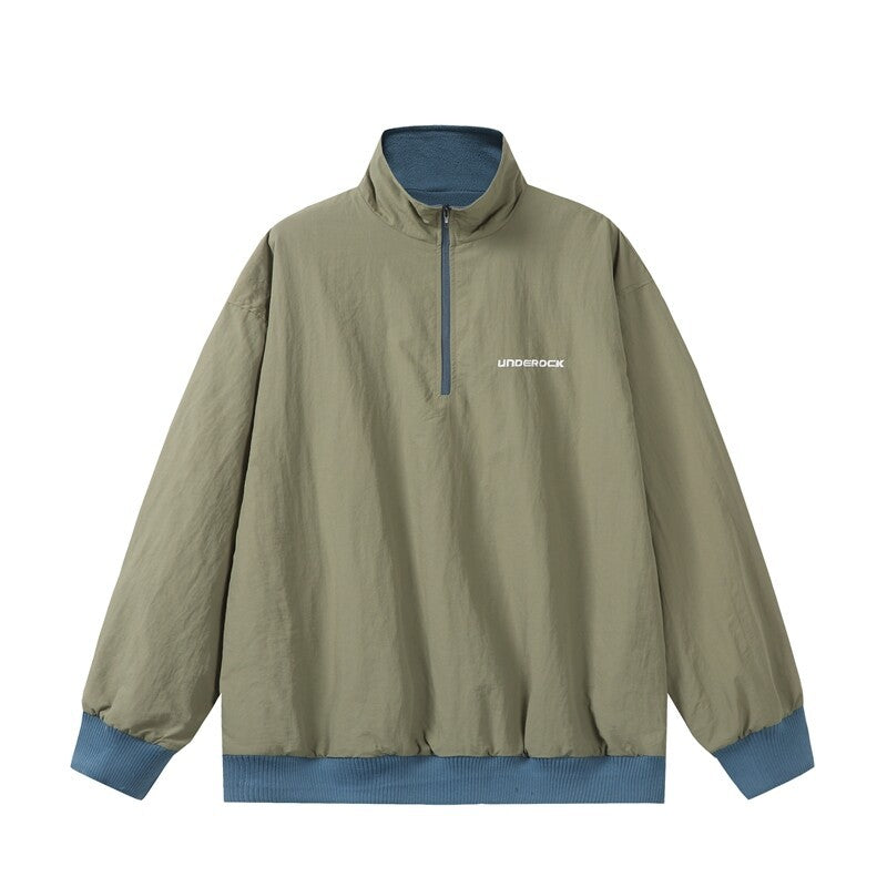 Unisex Oversize Windbreaker-Pullover mit halbem Reißverschluss und geripptem Saum Drune