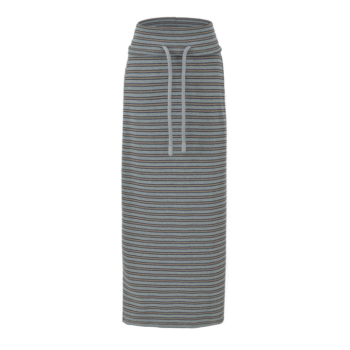 Damen Gestreifter Midirock aus Stretch-Jersey mit hohem Bündchen und Kordelzug Drune