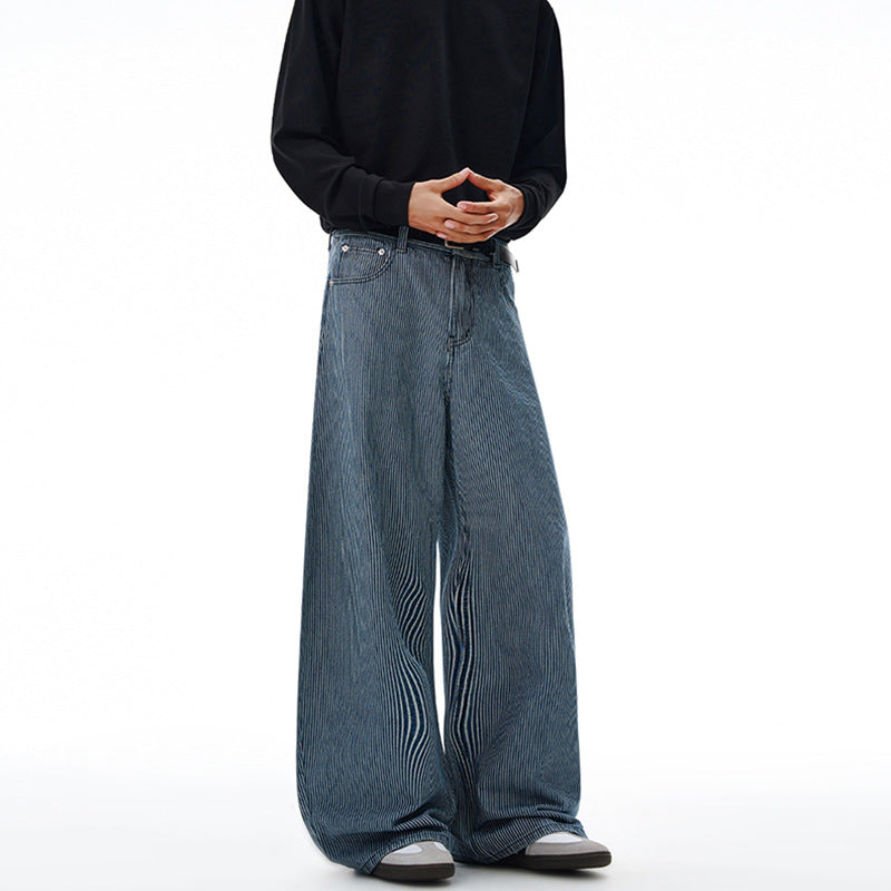 Herren Extraweite Pinstripe‑Palazzohose mit tiefem Schritt und fließender Silhouette Drune