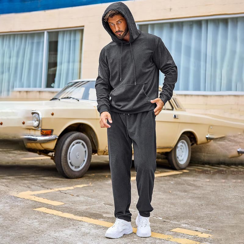 Herren Fleece-Loungewear-Set aus French Terry mit Kapuze, Kängurutasche und Relax-Jogginghose Drune