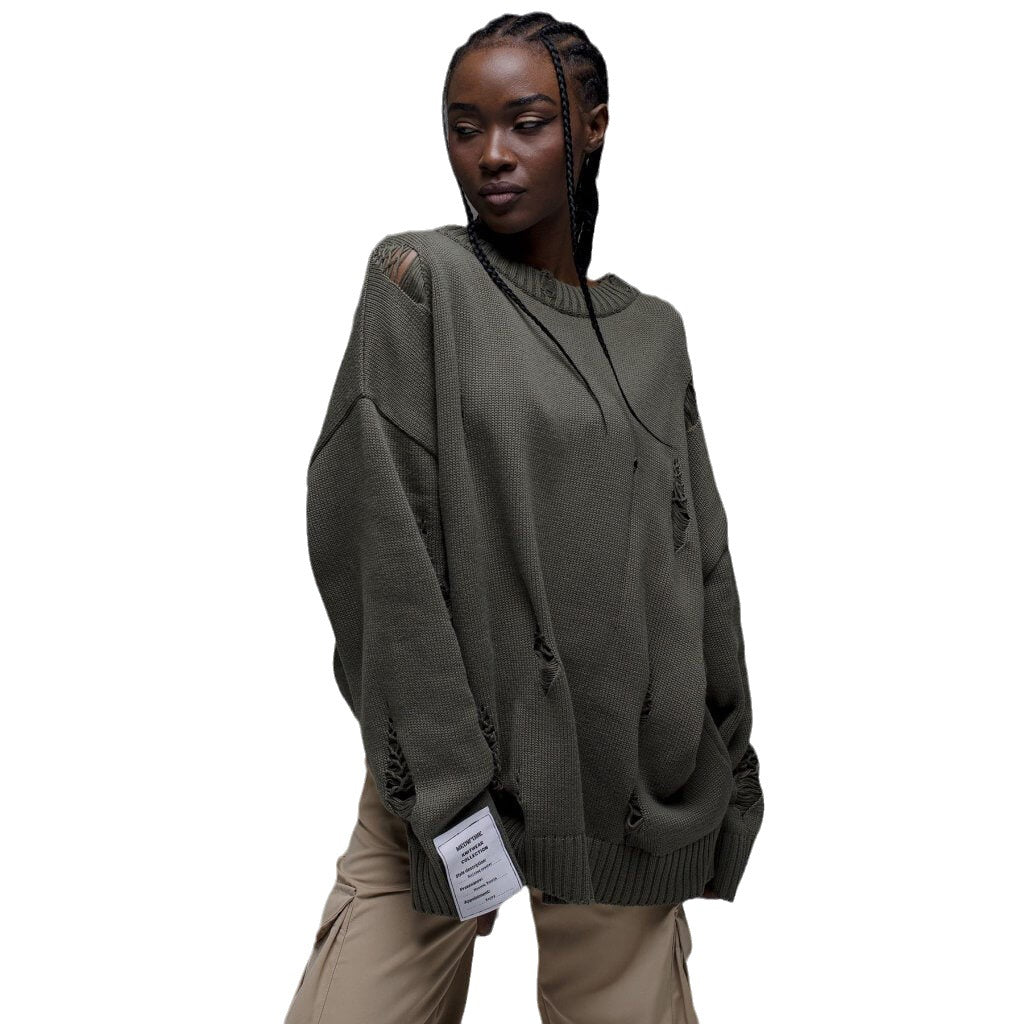 Damen Grob gestrickter Oversized Pullover mit distressed Details Drune