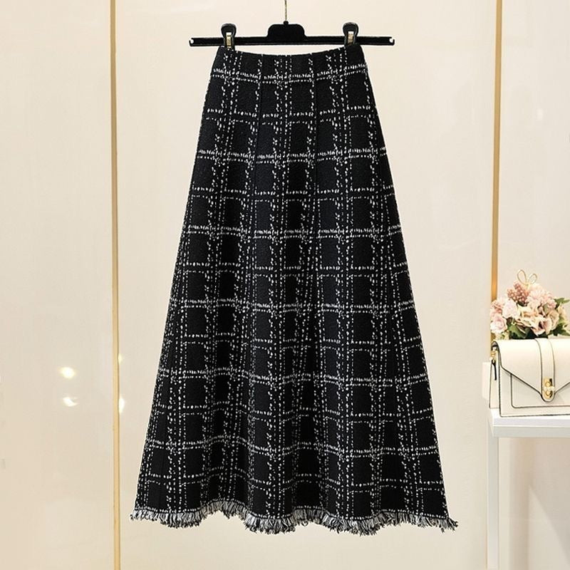Damen Langer Plissee-Rock mit eleganter Musterung Drune