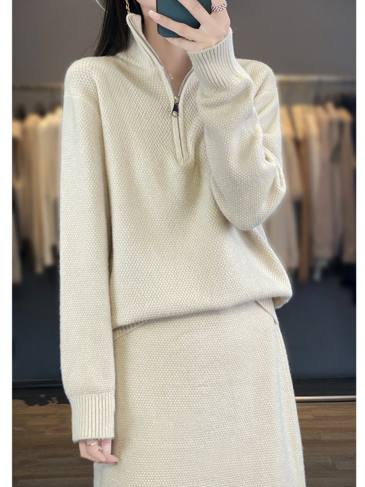 Damen Strickpullover mit hochschließendem Kragen und Reißverschluss Drune