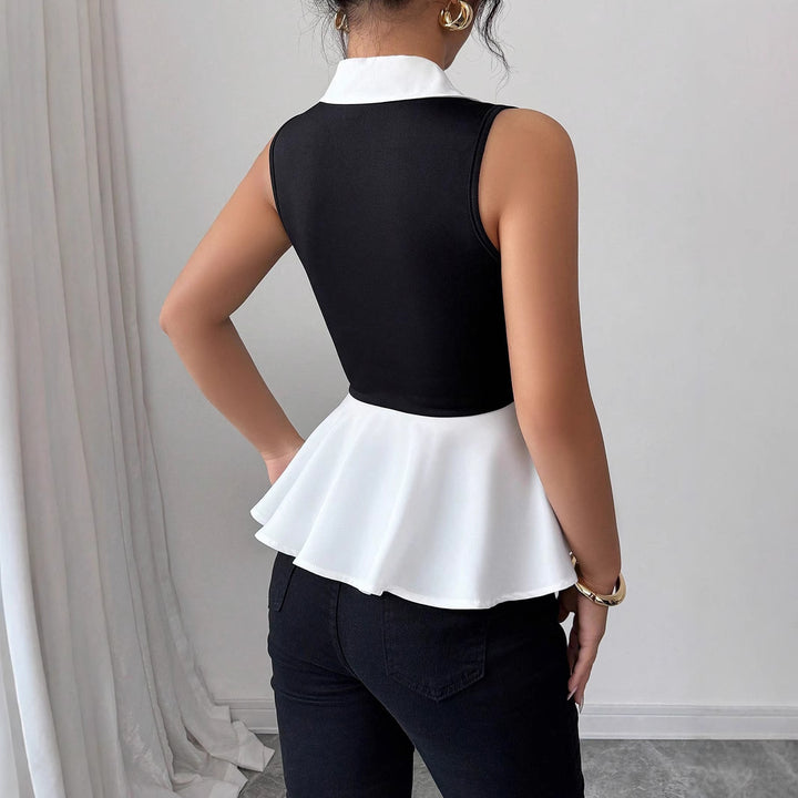 Damen Elegantes Peplum-Oberteil mit Kragen und Knopfdetaillierung Drune