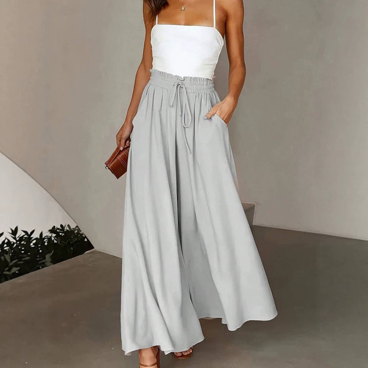 Damen nan fließende Palazzo-Hose mit Paperbag-Taille und tiefen Eingrifftaschen Drune