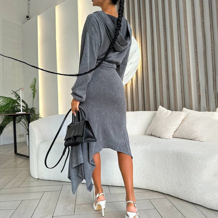 Damen Wickelkleid mit asymmetrischem Saum und eleganten Puffärmeln Drune