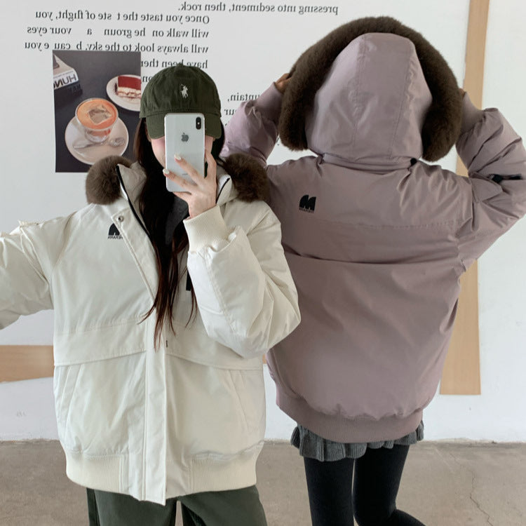 Damen Oversized Winterjacke mit abnehmbarem Kunstfellkragen und großen Taschen Drune