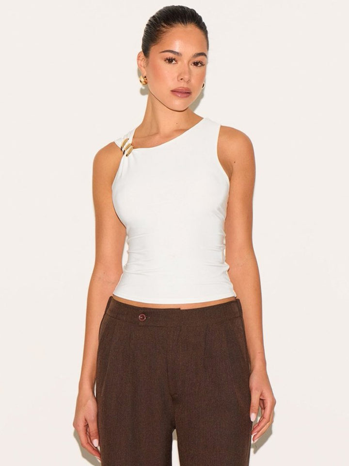 Damen Elegantes Top mit asymmetrischem Schnitt und dekorativen Riegeln Drune