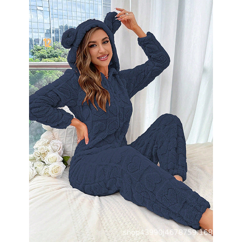 Damen Gemütlicher Fleece-Overall mit Kapuze Drune