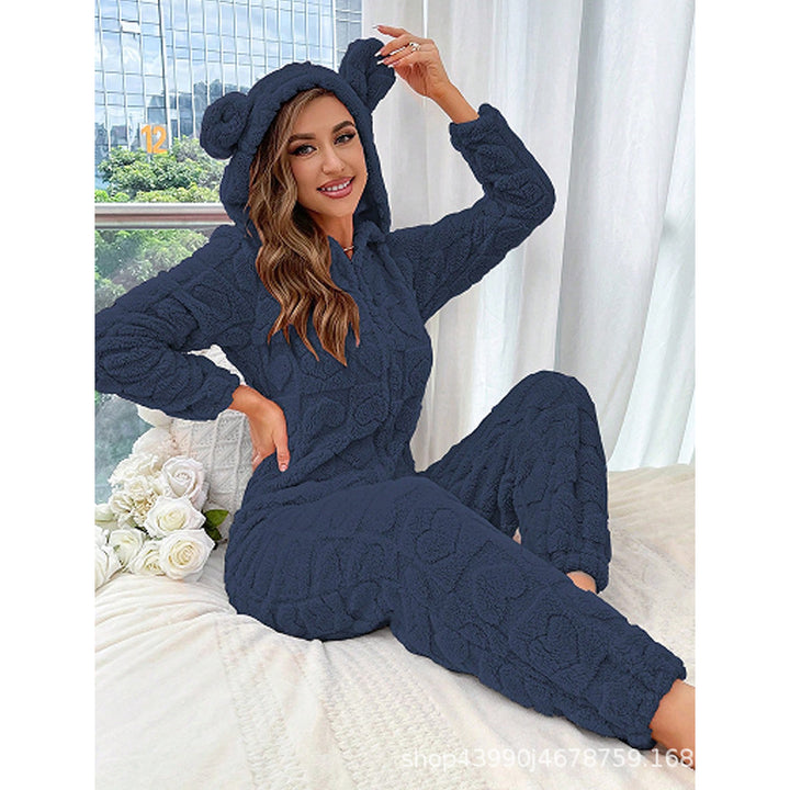 Damen Gemütlicher Fleece-Overall mit Kapuze Drune