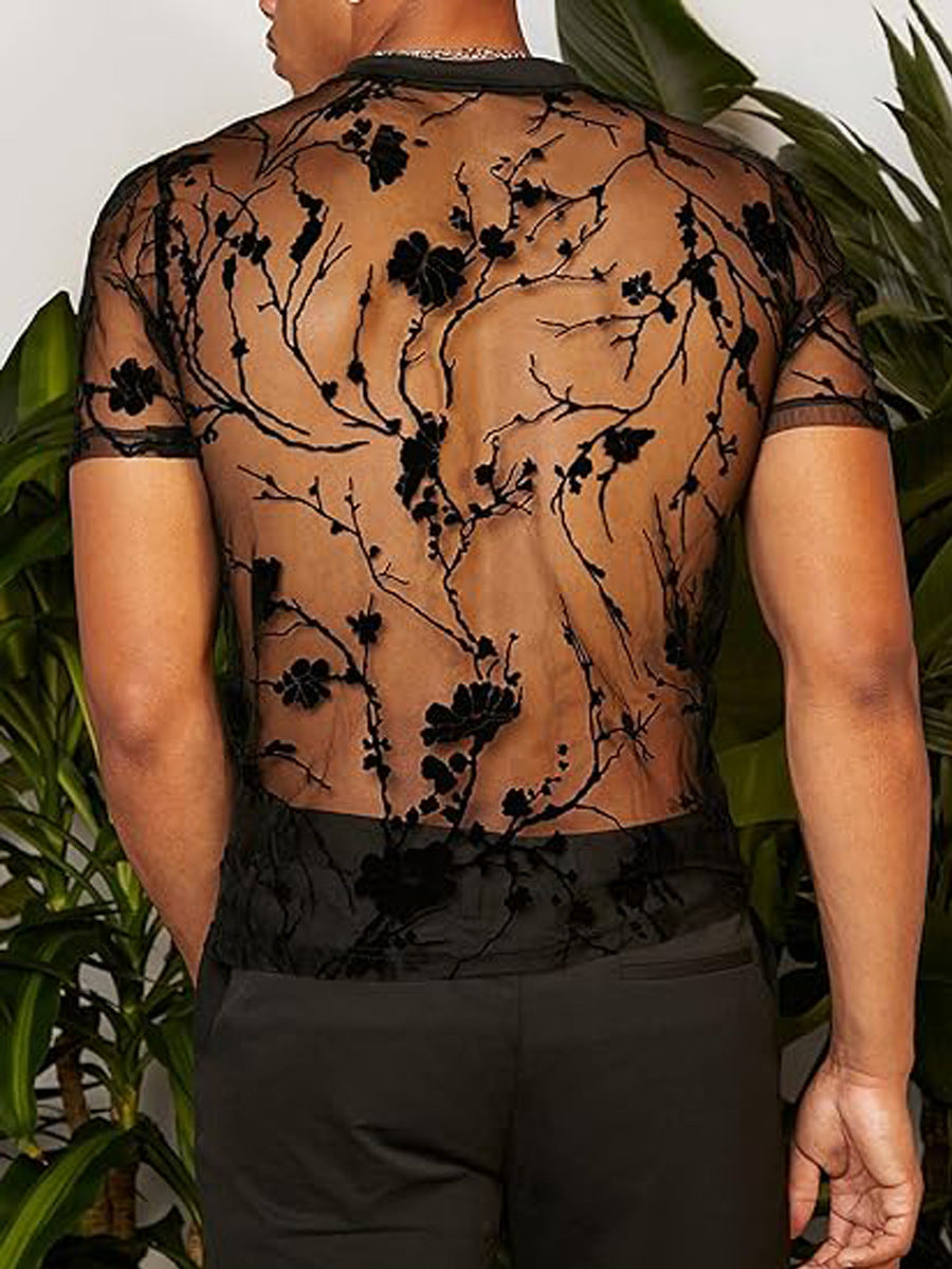 Herren Netz-T-Shirt mit floralem Design und elastischen Abschlüssen Drune