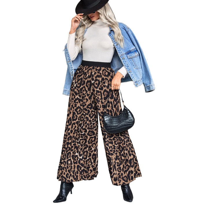 Damen weite Palazzo-Hose mit animalischem Muster und elastischem Bund Drune