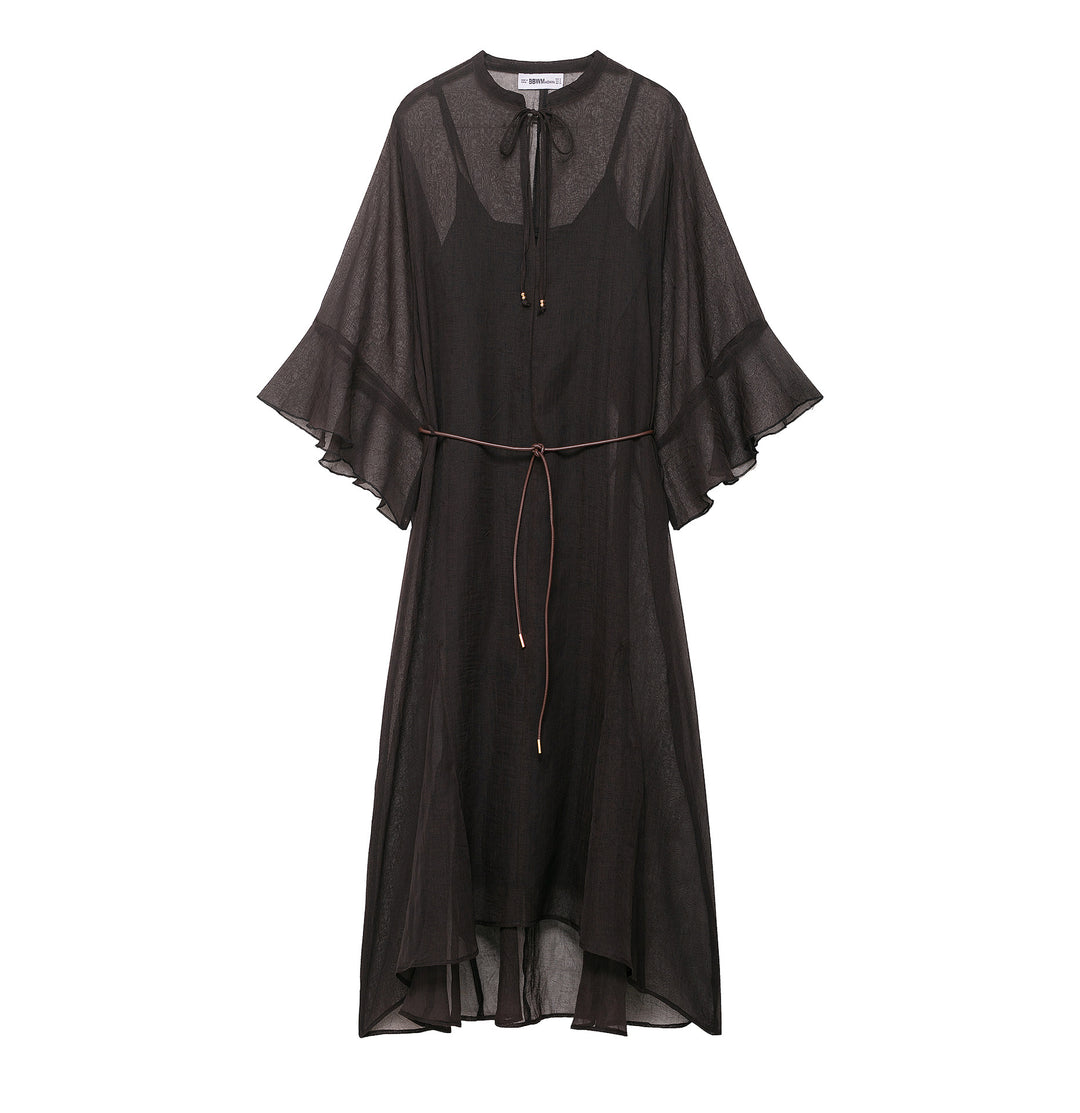 Damen Transparentes Chiffon-Kaftankleid mit Volantärmeln und Tunnelzug Drune