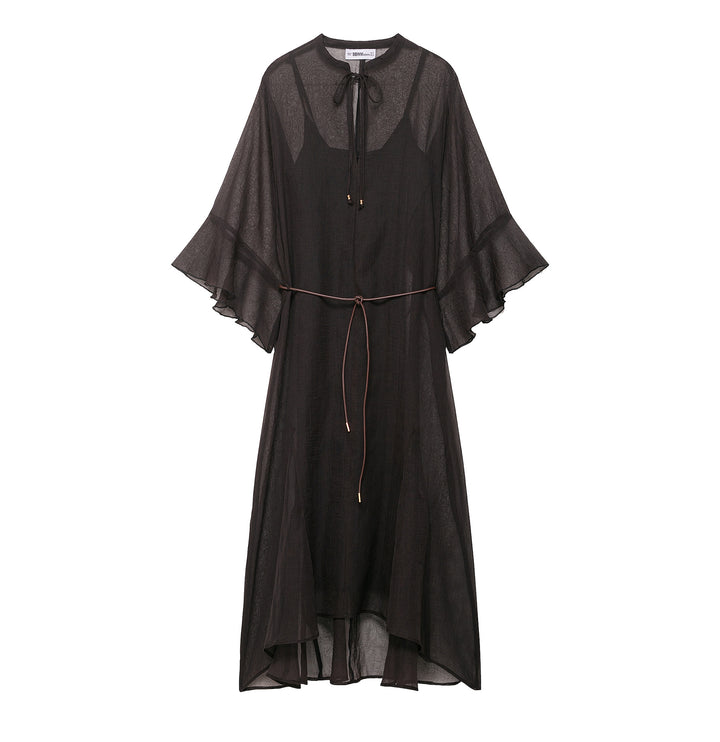 Damen Transparentes Chiffon-Kaftankleid mit Volantärmeln und Tunnelzug Drune