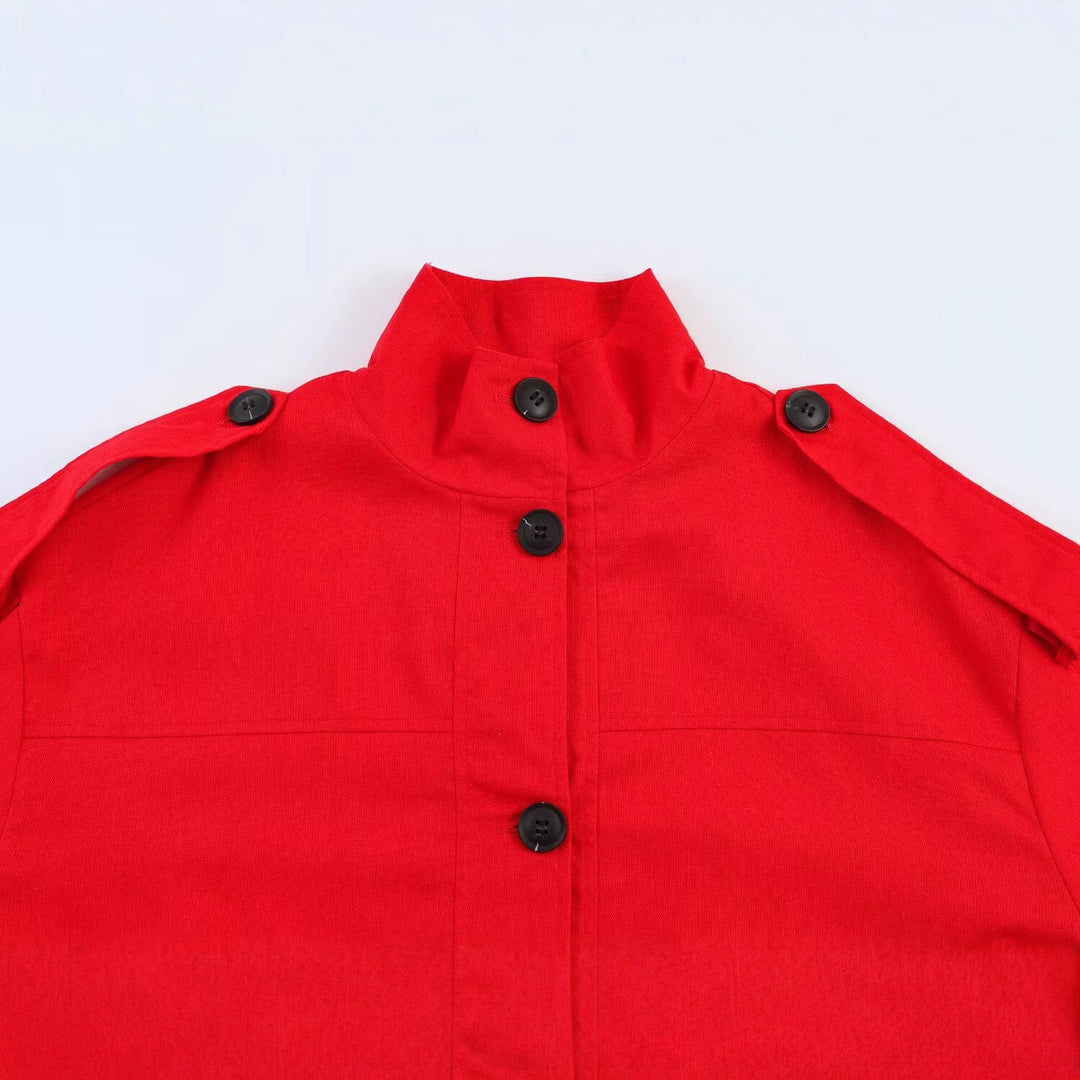 Damen Kurz geschnittene Oversize-Trenchjacke mit Stehkragen und Schulterklappen Drune