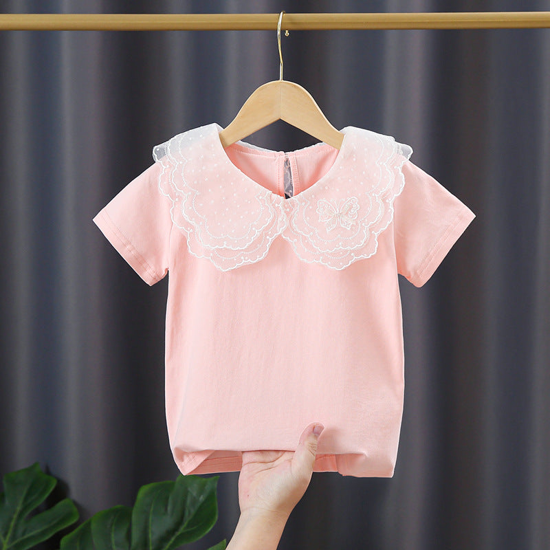 Mädchen T-Shirt mit elegantem Spitzeneinsatz und großem Kragen Drune