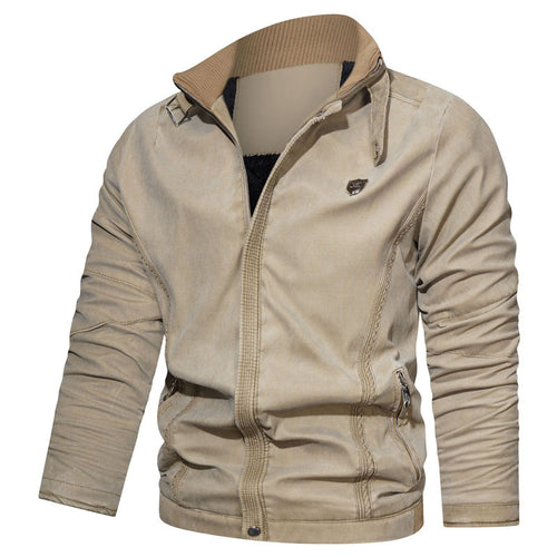 Herren lässige Canvas-Blousonjacke mit Stehkragen und Reißverschlusstaschen Drune