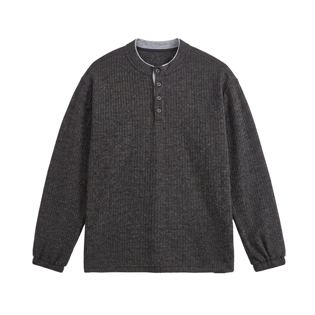 Herren Rippstruktur-Henley-Pullover mit Stehkragen und Knopfleiste Drune