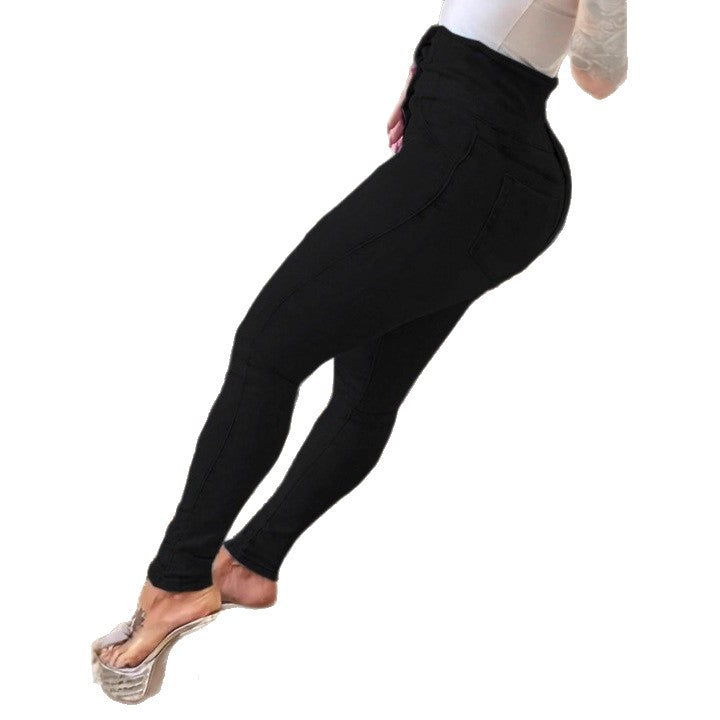 Damen hochtaillierte formende Skinny-Jeansleggings mit Doppelknopfbund Drune