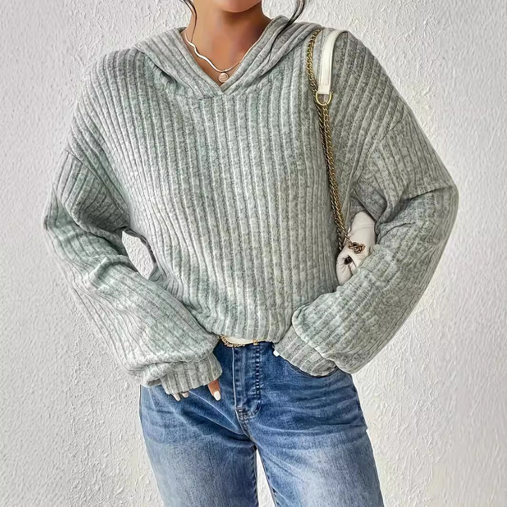 Damen lässiger Kapuzenpullover mit strukturiertem Rippdesign und weiten Ärmeln Drune