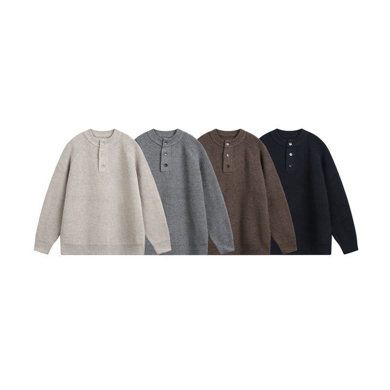 Unisex Rippsweater mit Henley-Knopfleiste und Raglanärmeln Drune