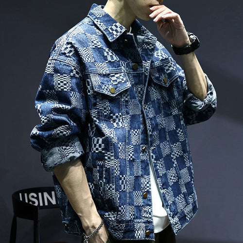 Herren Lässige Denimjacke mit kreativen Mustern Drune