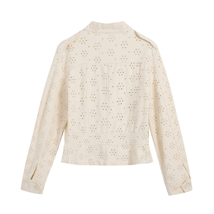 Damen Kurz geschnittene Broderie-Anglaise Feldjacke mit Pattentaschen Drune