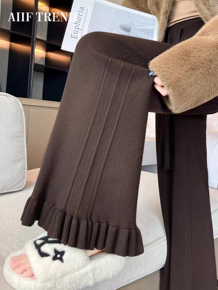 Damen Elegante, weiche Lounge-Hose mit Rüschenabschluss Drune