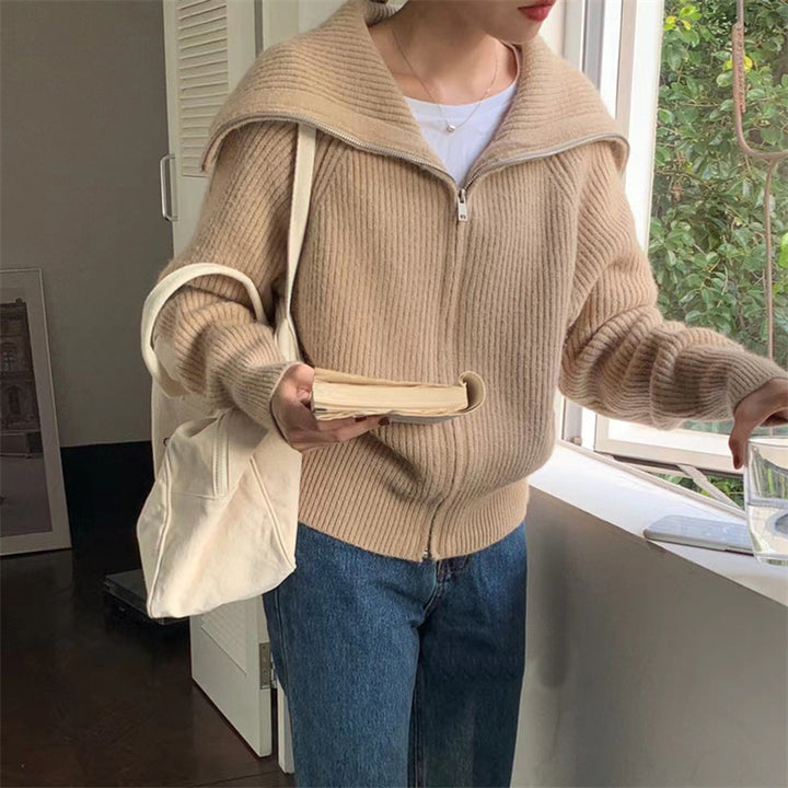 Damen Strickpullover mit hochgeschlossenem Kragen und Reißverschluss Drune