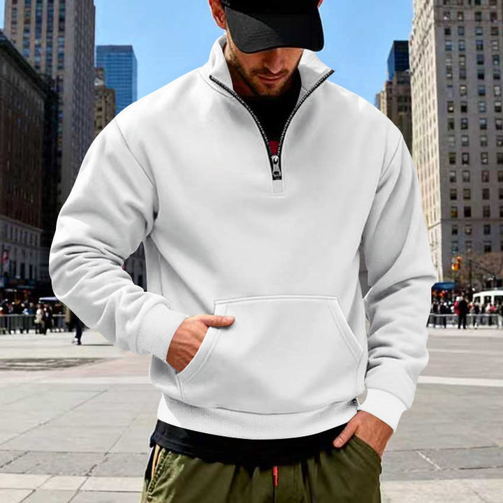 Herren Halbzip-Sweatshirt mit Kängurutasche und Stehkragen Drune