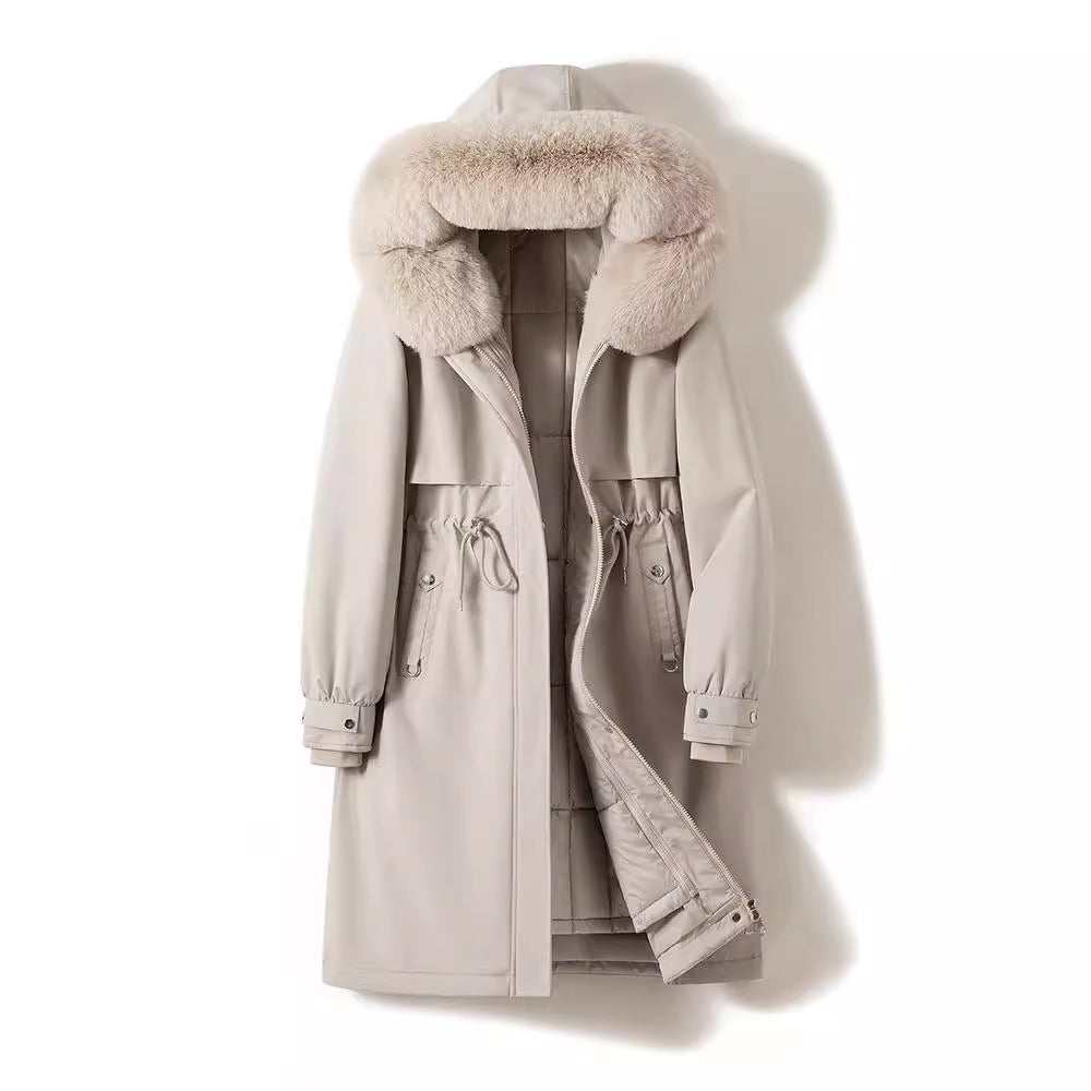 Damen nan langer wasserabweisender Parka mit voluminöser Kunstfellkapuze, taillierbarem Tunnelzug und gesteppter Thermo-Innenjacke Drune