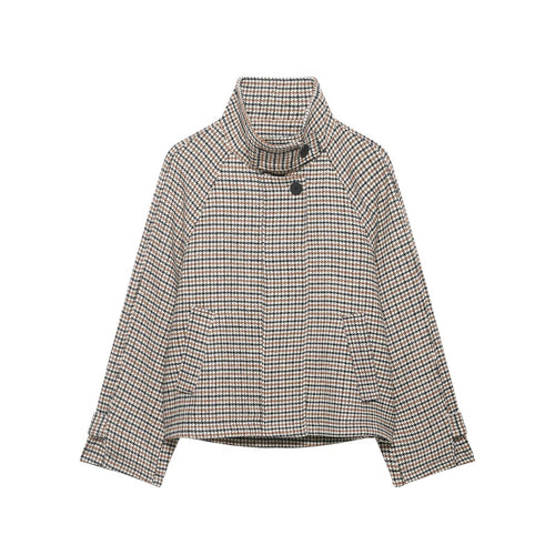 Damen Kurzgeschnittene Bouclé-Jacke mit hohem Stehkragen und Raglanärmeln Drune