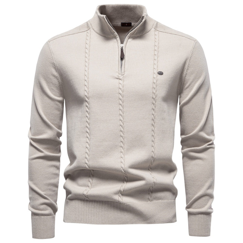Herren Feinstrickpullover mit halbem Reißverschluss und vertikalem Zopfmuster Drune