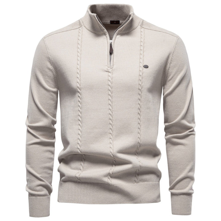 Herren Feinstrickpullover mit halbem Reißverschluss und vertikalem Zopfmuster Drune