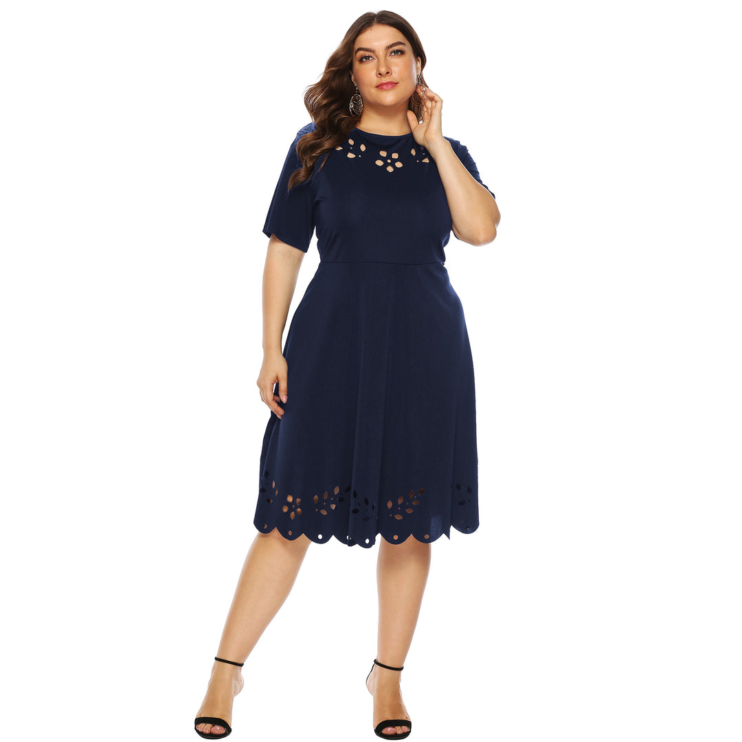 Damen elegantes Kleid mit durchbrochenem Kragen und wellenförmigem Saum Drune