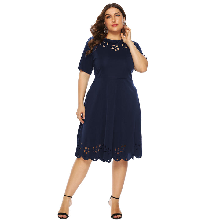 Damen elegantes Kleid mit durchbrochenem Kragen und wellenförmigem Saum Drune