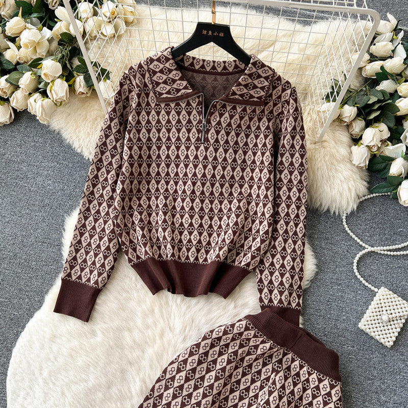 Damen modisches Lounge-Set mit glänzendem Muster und elastischem Bund Drune