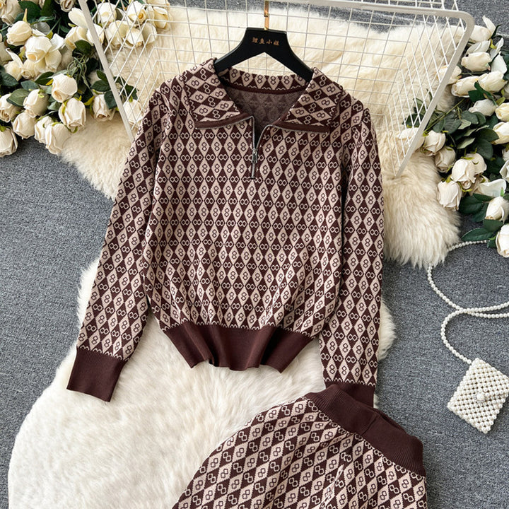 Damen modisches Lounge-Set mit glänzendem Muster und elastischem Bund Drune