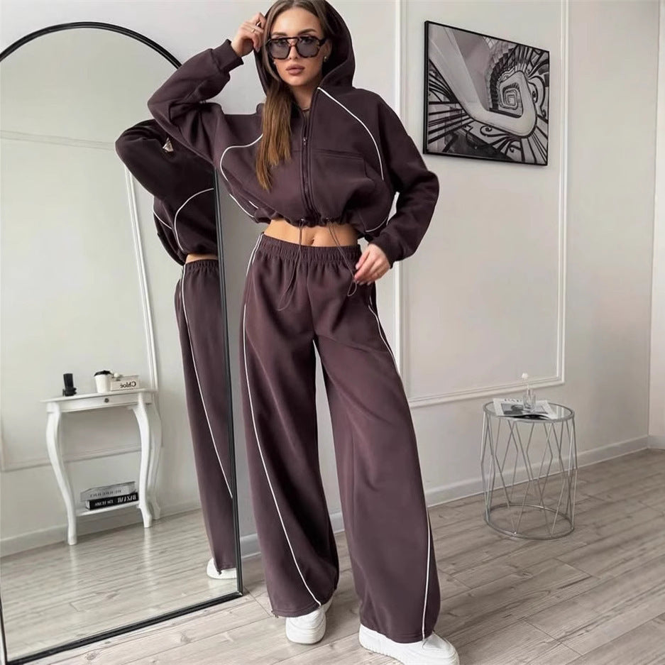 Damen nan Kapuzenjacke und weite Jogginghose Set mit kontrastnähten Drune