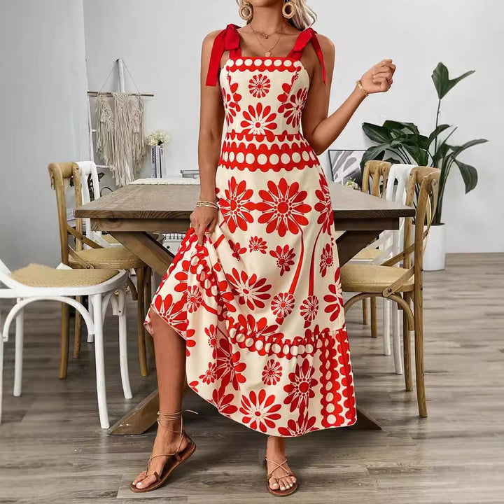 Damen Elegantes Maxikleid mit Blumenmuster und charmanten Trägern Drune