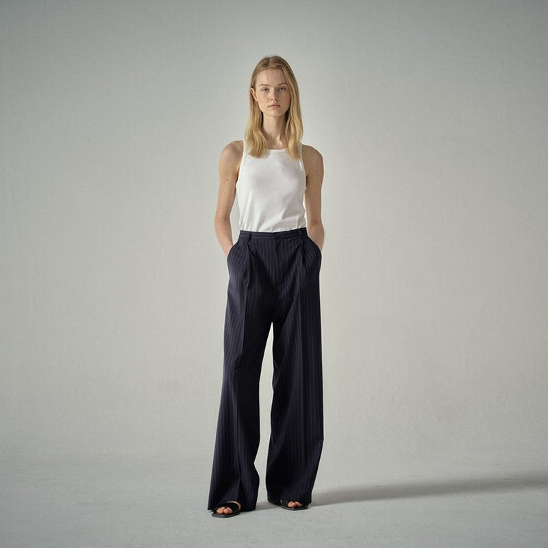 Damen Elegante Stoffhose mit weitem Bein und Streifen Drune