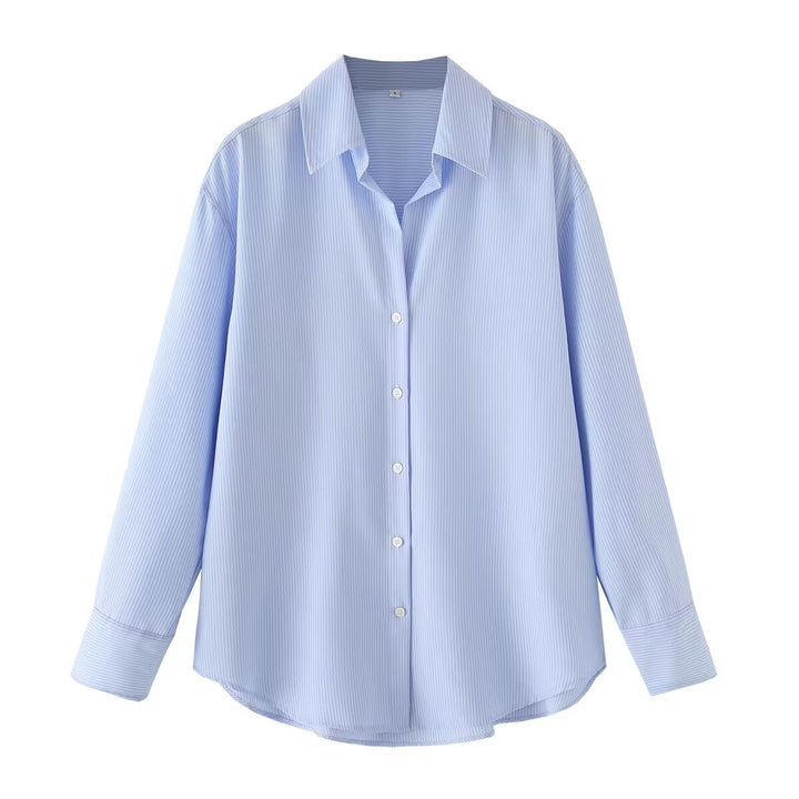 Damen Oversized-Hemdbluse mit weitem Schnitt, langen Manschettenärmeln und abgerundetem Saum Drune