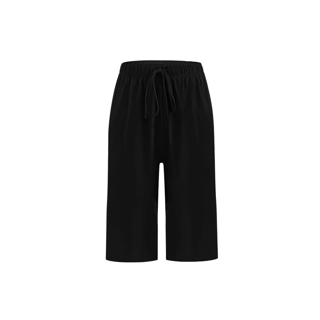 Damen sportive Bermuda-Shorts mit elastischem Bund und verstellbarem Kordelzug Drune
