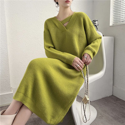 Damen Strickkleid mit tiefem V-Ausschnitt und lässigem Schnitt Drune