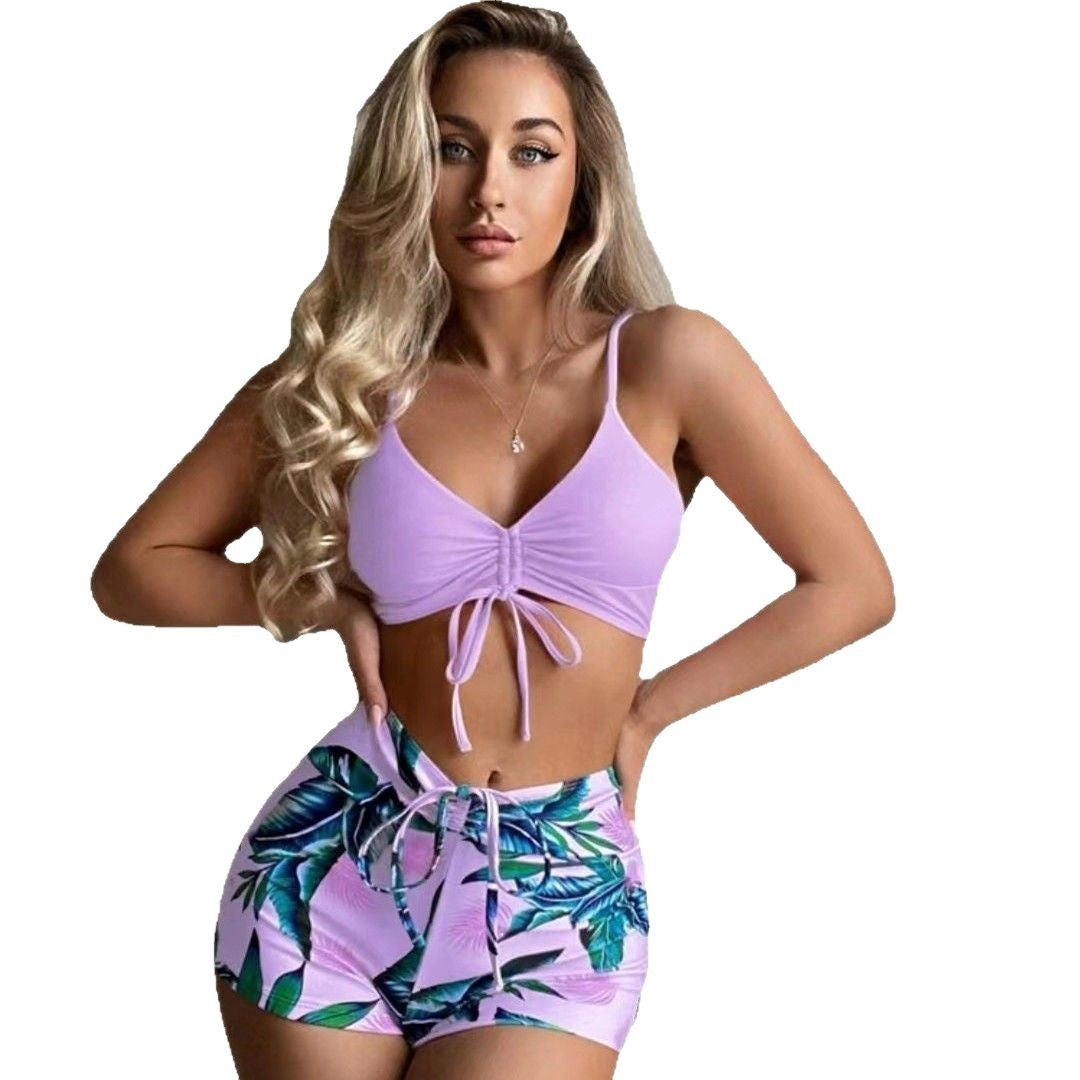 Damen Zweiteiliger Badeanzug mit hohem Bund und gerafftem Crop-Top Drune