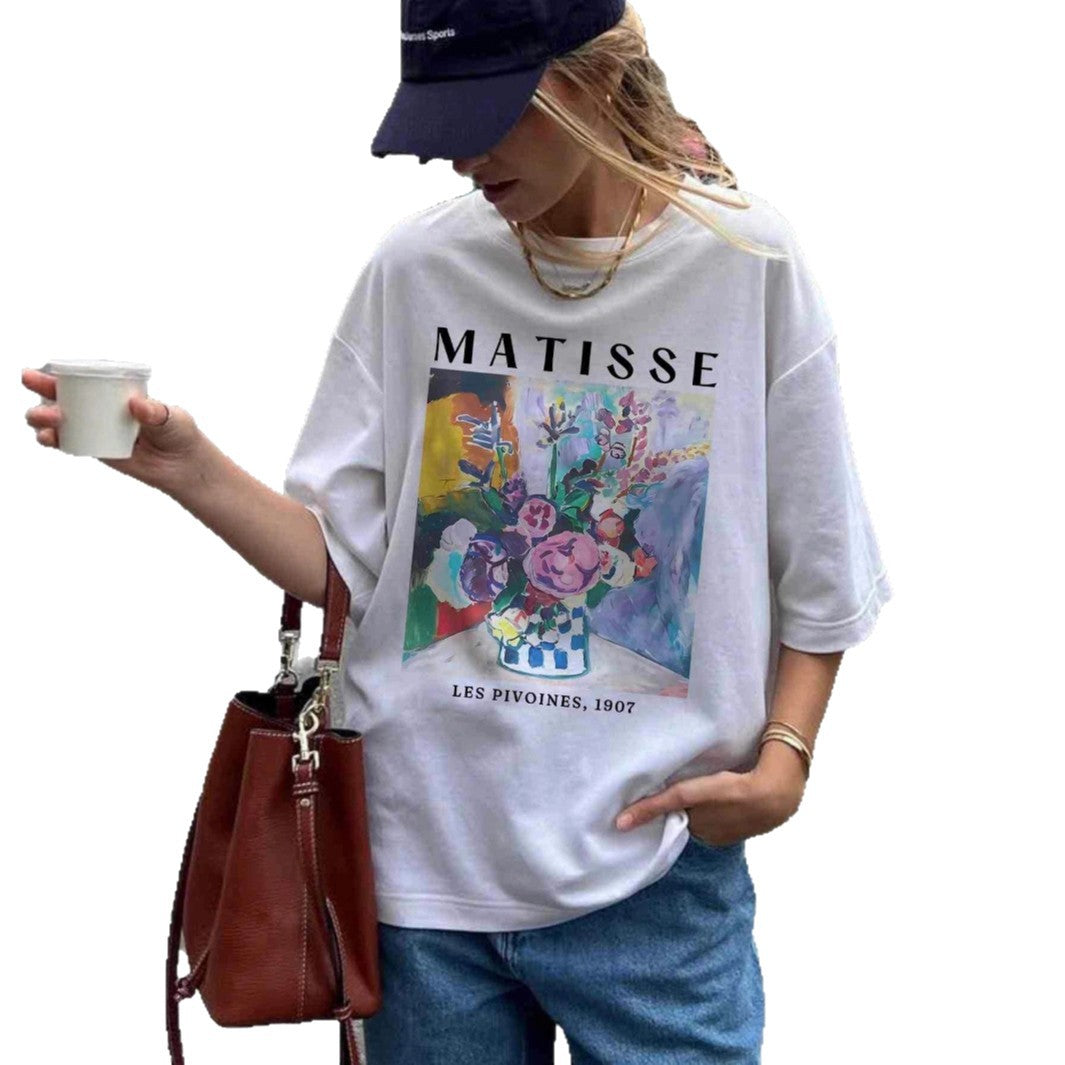 Damen T-Shirt mit künstlerischem Grafikdruck und lässigem Schnitt Drune
