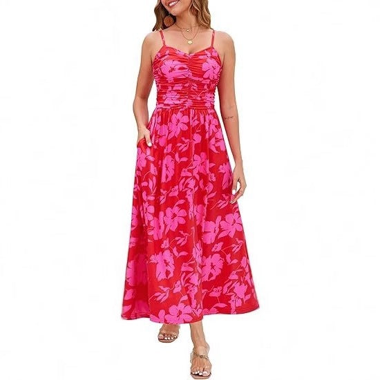 Damen Maxikleid mit schmalen Trägern und praktischen Seitentaschen Drune